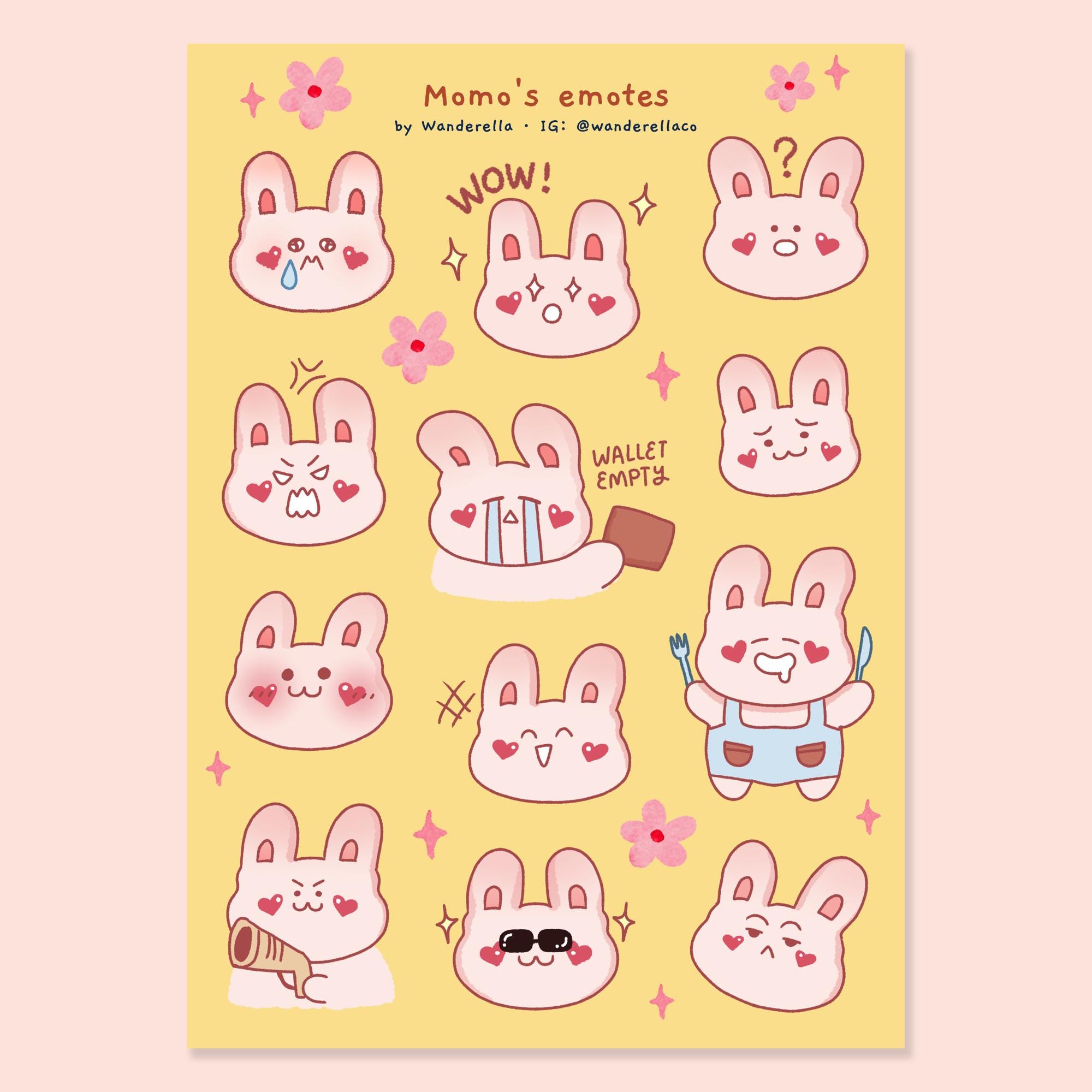 Momo's Emote Sticker Sheet | Cute Vinyl Decals for Laptop & Water Bottle | Waterproof and Dishwasher Safe | Emote Sticker Sheet