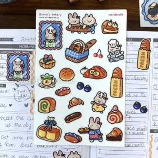 Bunny's bakery pastries sticker sheet