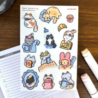 Good Meowrning cat sticker sheet